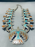 Rare Singer Vintage Native American Navajo Turquoise Sterling Silver Squash Blossom Necklace-Nativo Arts