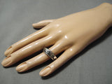 Important Native American Navajo Technique Master Turquoise Inlay Sterling Silver Ring-Nativo Arts