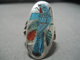 Important Harlan Coonsis Blue Turquoise Blujay Sterling Silver Native American Zuni Ring-Nativo Arts