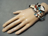 Rare Larger Vintage Native American Navajo Bird Turquoise Inlay Sterling Silver Bracelet Old-Nativo Arts