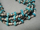 Native American Very Important!! Very Rare Zig Zag Turquoise Sterling Silver Heishi Necklace Old-Nativo Arts