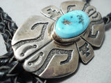 Authentic Vintage Native American Navajo Thomas Singer Turquoise Sterling Silver Bolo Tie-Nativo Arts