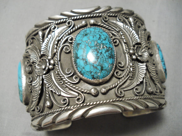 One Of Best Vintage Native American Navajo Turquoise Garden Of Leaves Sterling Silver Bracelet-Nativo Arts