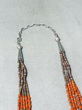 One Of The Most Beautiful Native American Navajo Tubed Coral Sterling Silver Heishi Necklace-Nativo Arts