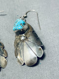 Tremendous Vintage Native American Navajo Morenci Turquoise Sterling Silver Dangle Earrings-Nativo Arts