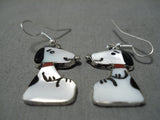 Fabulous Zuni Native American Inlay Mother Of Pearl Sterling Silver Earrings-Nativo Arts