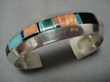 Vintage Native American Navajo Bracelet- Inlay Sterling Silver Turquoise Coral-Nativo Arts