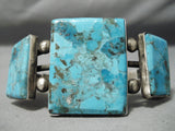 Superior Vintage Native American Navajo Huge Square Turquoise Sterling Silver Bracelet Old-Nativo Arts