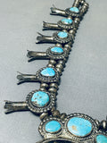 200 Grams Vintage Native American Navajo Turquoise Sterling Silver Squash Blossom Necklace-Nativo Arts
