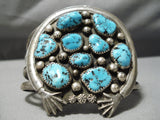 Important Vintage Native American Navajo Open Arms Sterling Silver Turquoise Bracelet Old-Nativo Arts