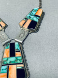 Yazzie Vintage Native American Navajo Inlay Green Turquoise Sterling Silver Necklace-Nativo Arts