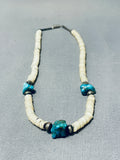 Native American Beautiful Vintage Santo Domingo Old Kingman Turquoise Sterling Silver Necklace-Nativo Arts