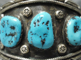 Huge Early Vintage Native American Navajo Blue Turquoise Sterling Silver Bracelet Old-Nativo Arts