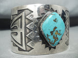 Huge Vintage Native American Navajo Rare Turquoise Sterling Silver Geomtric Bracelet-Nativo Arts