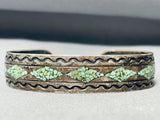 Authentic Vintage Native American Navajo Green Turquoise Inlay Sterling Silver Bracelet-Nativo Arts