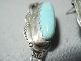 Beautiful Vintage Native American Navajo Turquoise Feather Sterling Silver Earrings-Nativo Arts