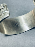 Extraordinary Native American Navajo Signed Huge Handcarved Textured Silver Cuff-Nativo Arts