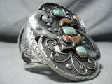Biggest Best Vintage Native American Navajo Turquoise Bear Cla Sterling Silver Bracelet-Nativo Arts