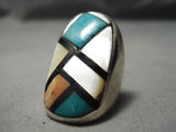 Quality Vintage Native American Navajo Cherckerboard Turquoise Sterling Silver Ring-Nativo Arts