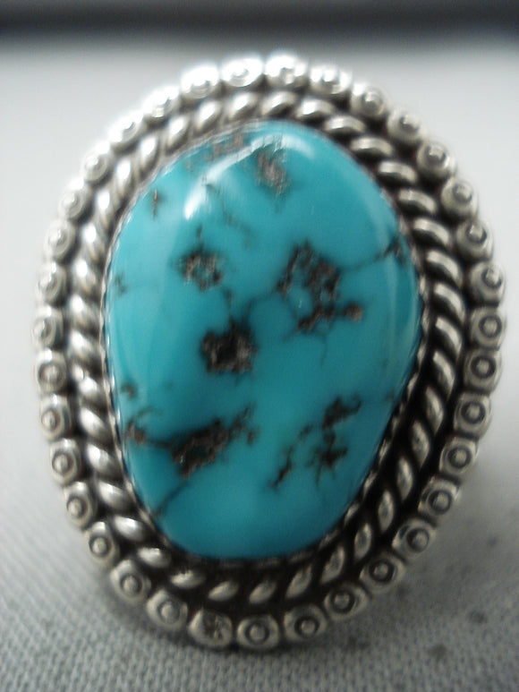 Special Vintage Native American Navajo Sleeping Beauty Turquoise Sterling Silver Ring-Nativo Arts