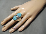 One Of The Best Vintage Native American Navajo Turquoise Leaf Sterling Silver Ring Old-Nativo Arts