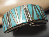 Museum Vintage Native American Navajo Long Angle Turquoise Sterling Silver Bracelet Old-Nativo Arts