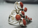 Exceptional Navajo Coral Sterling Silver Dragonfly Ring Native American-Nativo Arts