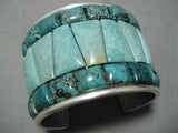One Of The Biggest Vintage Green Inlay Turquoise Sterling Silver Bracelet Old-Nativo Arts
