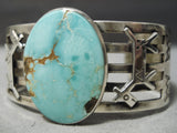 Rare Early Vintage Native American Navajo Carico Lake Turquoise Animal Sterling Silver Bracelet-Nativo Arts