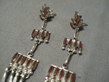 Dangling Chandelier Coral Zuni Native American Navajo Sterling Silver Earrings-Nativo Arts
