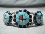 Burdian Sosseah Vintage Native American Zuni Inlay Turquoise Sunfaces Sterling Silver Bracelet-Nativo Arts