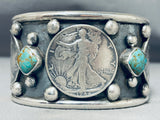 Native American 123 Gram Navajo Turquoise Sterling Silver Coin Bracelet-Nativo Arts