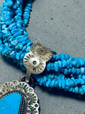 Hand Tooled Tubule Sterling Silver Vintage Native American Navajo Turquoise Necklace-Nativo Arts
