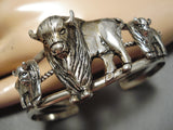 Intricate!! Vintage Native American Navajo Buffalo Love Sterling Silver Bracelet Old-Nativo Arts
