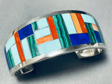 Thicker Native American Zuni Turquoise Sterling Silver Inlay Bracelet-Nativo Arts