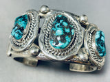 Rare 100 Gram Matrix Vintage Native American Navajo Turquoise Mine Sterling Silver Bracelet-Nativo Arts