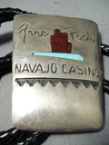 Important Vintage Native American Navajo Turquoise Dinosaur Fossil Sterling Silver Bolo Tie-Nativo Arts