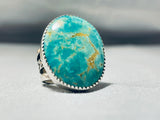 Stunning Native American Navajo Signed Huge Royston Turquoise Sterling Silver Ring-Nativo Arts