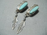 Beautiful Vintage Native American Navajo Turquoise Feather Sterling Silver Earrings-Nativo Arts