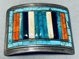 One Of The Best Ever Vintage Native American Navajo Turquoise Inlay Sterling Silver Buckle-Nativo Arts