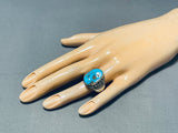 Amazing Vintage Native American Zuni Blue Gem Turquoise Sterling Silver Ring-Nativo Arts
