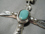 Native American Heavy Thick Cross Christian Turquoise Sterling Silver Necklace- Heavy!-Nativo Arts