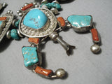 Authentic Vintage Native American Navajo Chunk Turquoise Sterling Silver Squash Blossom Necklace-Nativo Arts