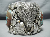 237 Gram Native American #8 Turquoise Sterling Silver Buffalo Bracelet-Nativo Arts