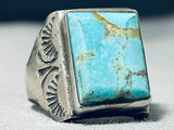 Marvelous Vintage Native American Navajo Kingman Turquoise Square Sterling Silver Ring-Nativo Arts