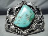 Signed Kirk Huge Vintage Native American Navajo Apache Turquoise Sterling Silver Bracelet-Nativo Arts