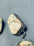 Natural Turquoise Vein Vintage Native American Navajo Sterling Silver Earrings-Nativo Arts