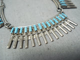 Exquisite Vintage Native American Zuni Turquoise Needlepoint Sterling Silver Necklace-Nativo Arts