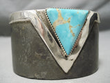 Heavy 225 Grams!! Native American Triangular Turquoise Sterling Silver Bracelet-Nativo Arts