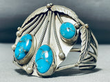 Harry Kee Vintage Native American Navajo Blue Thunder Turquoise Sterling Silver Bracelet-Nativo Arts